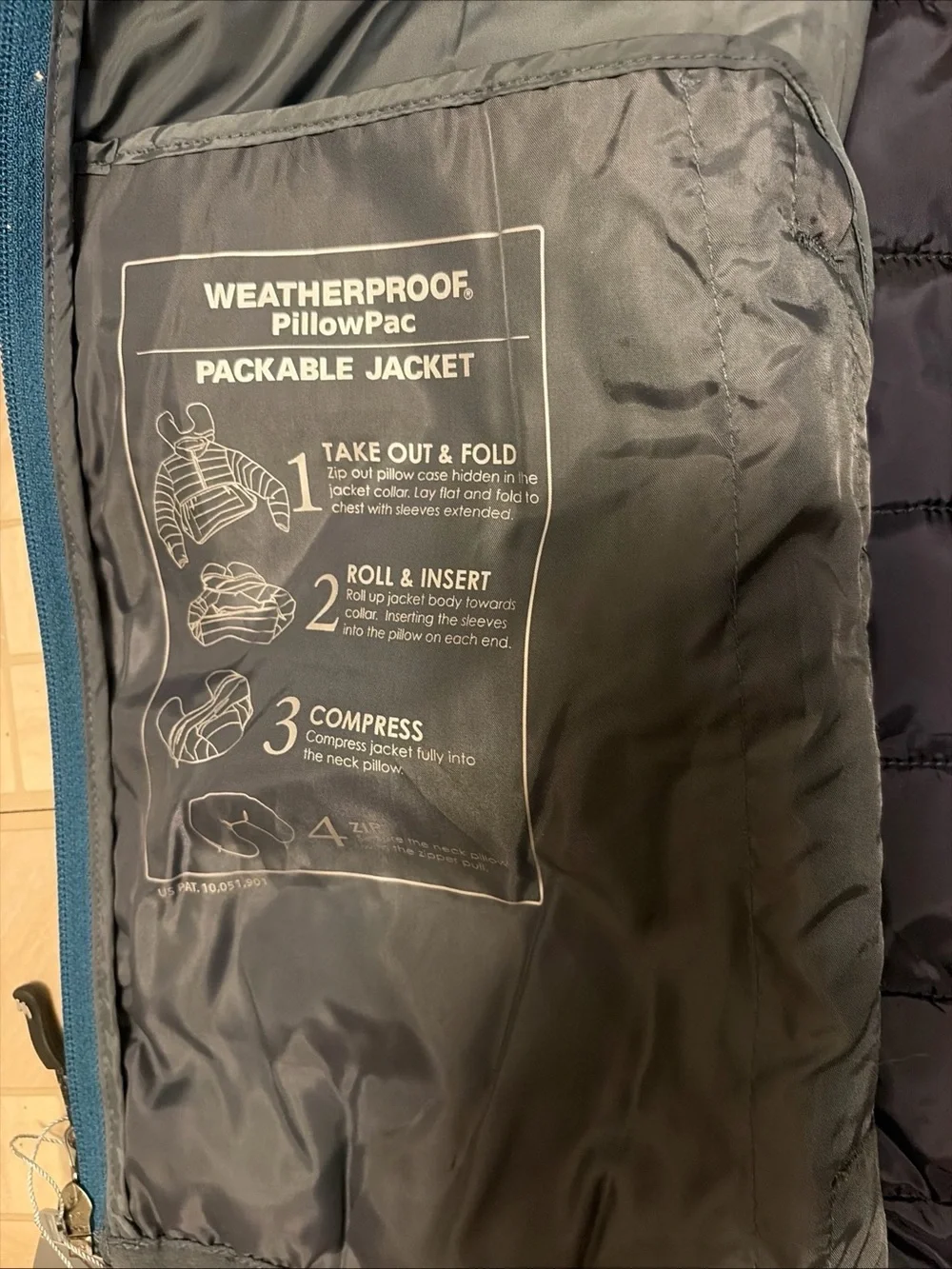 Weatherproof Modern Fit Pillow Pac Puffer Jacket Size XL